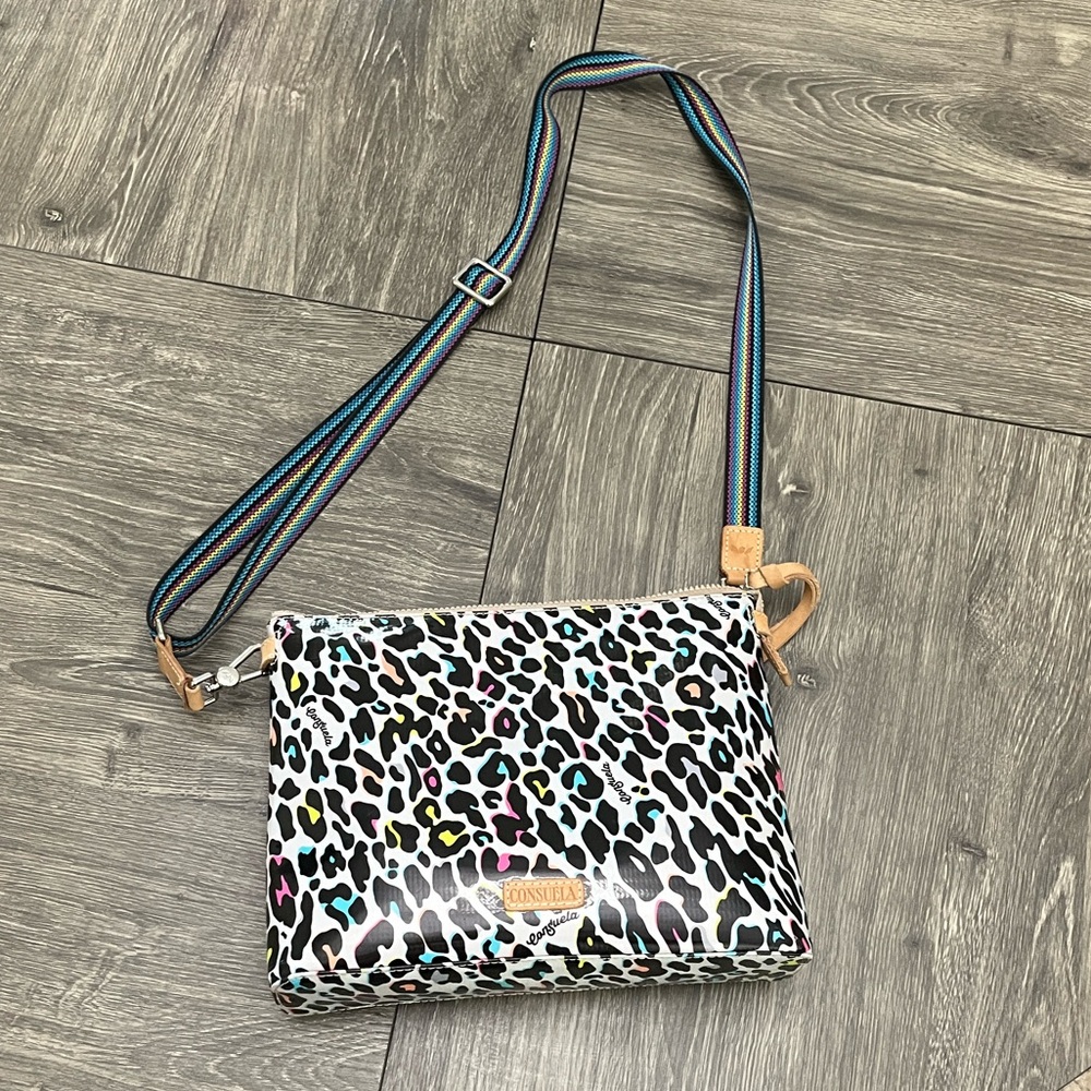 Consuela Leopard Print Pouch with Gold and Pink Accents- Downtown Crossbody